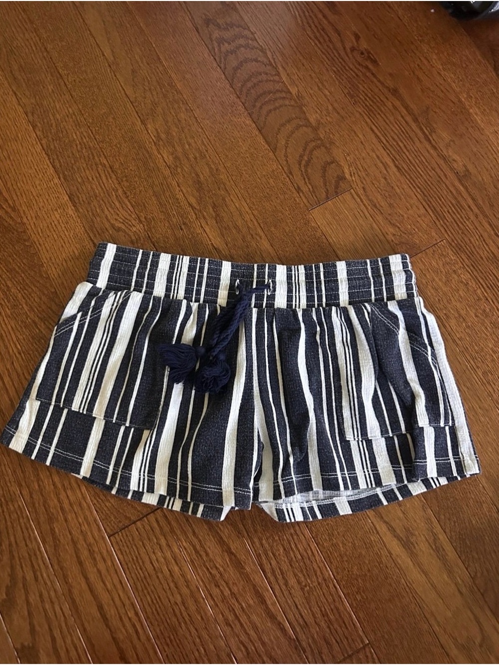 No Boundaries Navy and White Striped High Waist Shorts